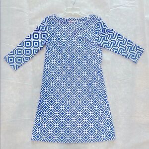 Jude Connally Marlowe Grand Links Sapphire Sz Medium Geometric Blue White Dress